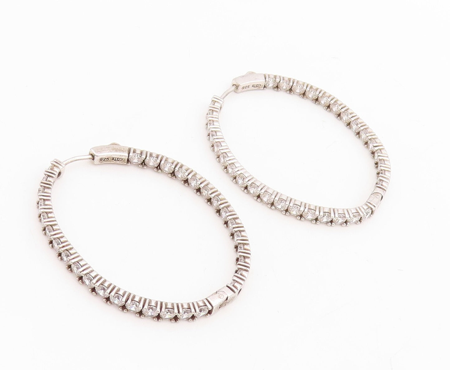 925 Sterling Silver Vintage Earrings Dark Tone Topaz Inlay Large Hoops  EG13243