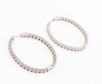 925 Sterling Silver Vintage Earrings Dark Tone Topaz Inlay Large Hoops  EG13243