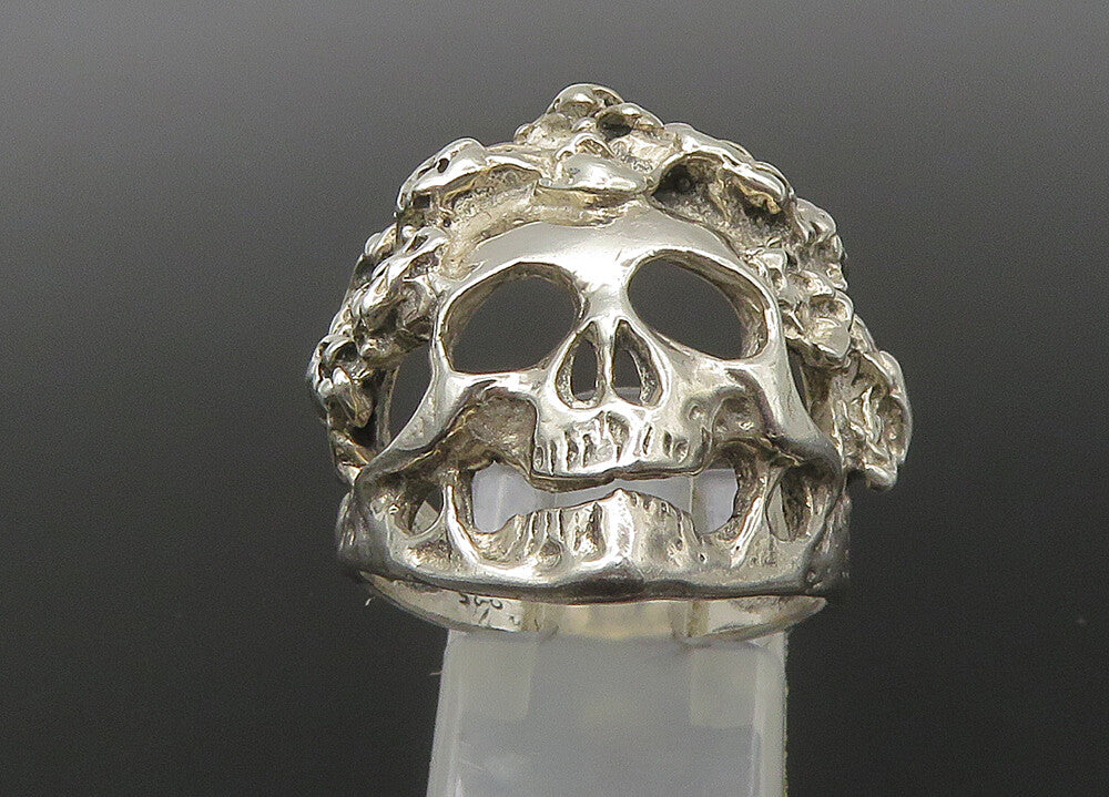 925 Sterling Silver  Vintage Sculpted Skeleton Head Biker Ring Sz 8.5  RG22492