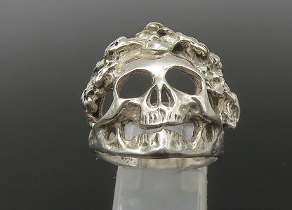 925 Sterling Silver  Vintage Sculpted Skeleton Head Biker Ring Sz 8.5  RG22492