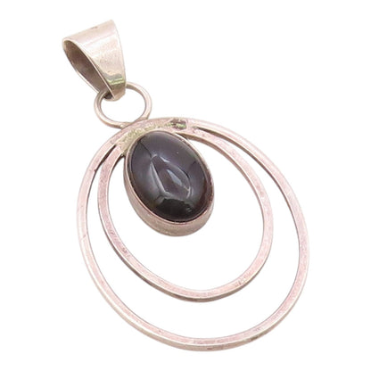 LEE MCCRAY NAVAJO 925 Silver  Vintage Black Onyx Open Oval Pendant  PT15197