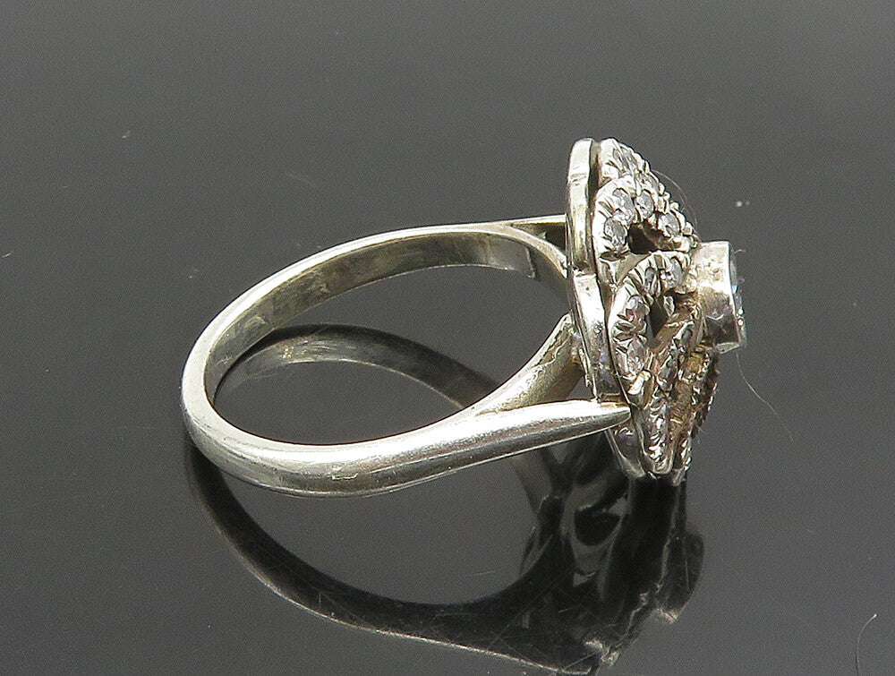 925 Sterling Silver  Vintage Cubic Zirconia Spial Flower Ring Sz 7  RG24784