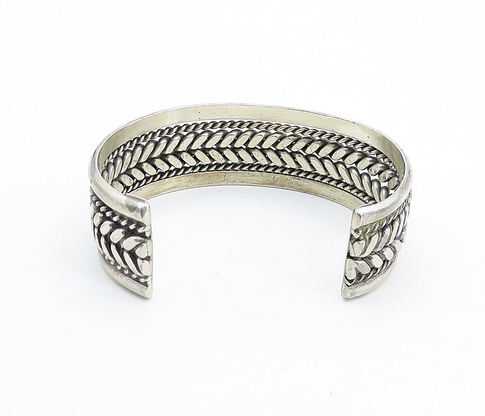 925 Sterling Silver  Vintage Dark Tone Wheat Twist Detail Cuff Bracelet BT2423