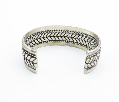 925 Sterling Silver  Vintage Dark Tone Wheat Twist Detail Cuff Bracelet BT2423