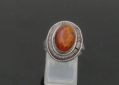 925 Sterling Silver  Vintage Cabochon Cut Amber Cocktail Ring Sz 5  RG21732