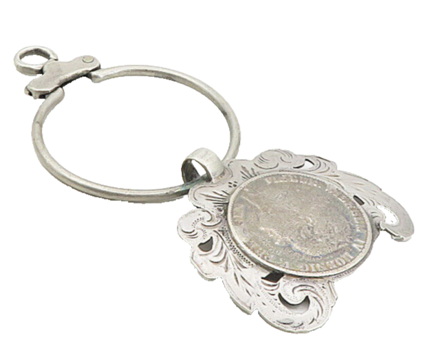 925 Sterling Silver  Vintage Antique Large Prussian Coin Key Chain  TR1314