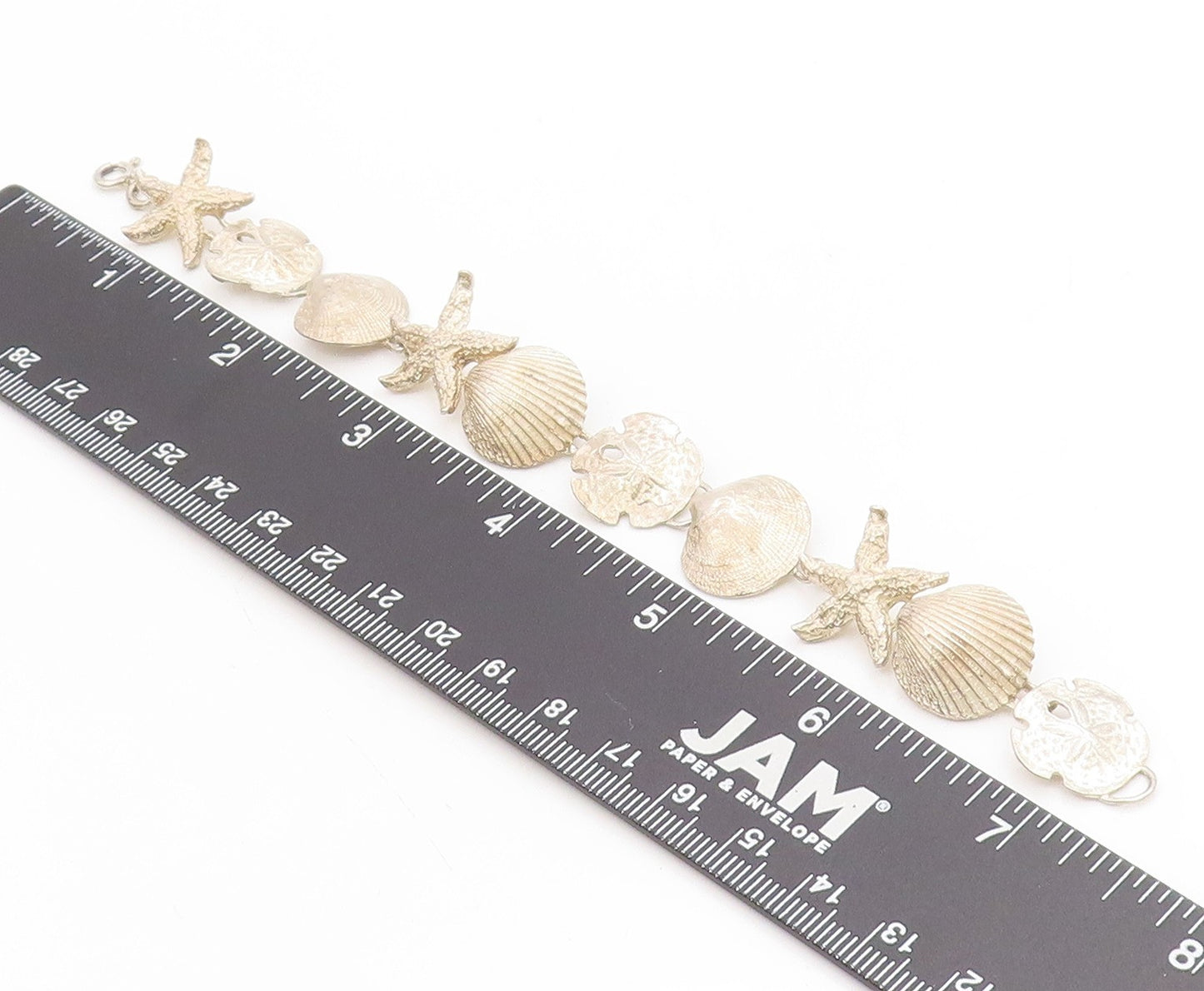 925 Sterling Silver Vintage Bracelet Nautical Seashell & Starfish Link  BT11714