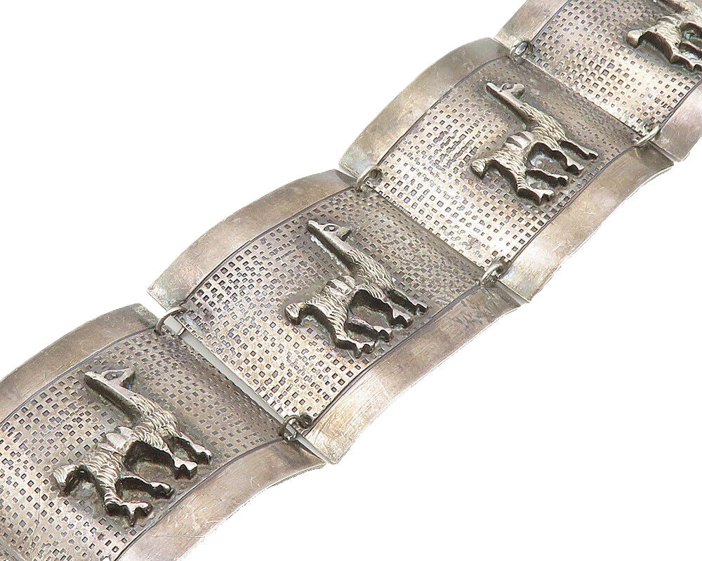 PERU 925 Sterling Silver  Vintage Dark Tone Alpaca Panel Chain Bracelet BT7507