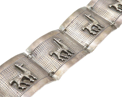 PERU 925 Sterling Silver  Vintage Dark Tone Alpaca Panel Chain Bracelet BT7507