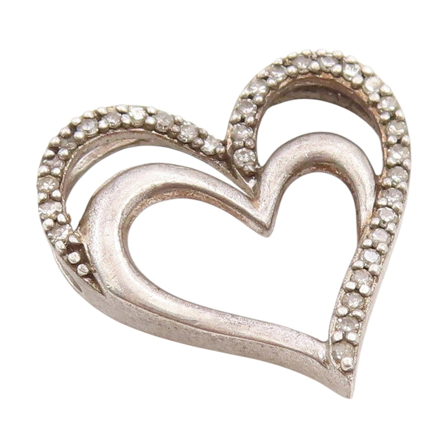 925 Sterling Silver Vintage Pendant Real Diamonds Love Heart Outline  PT25479