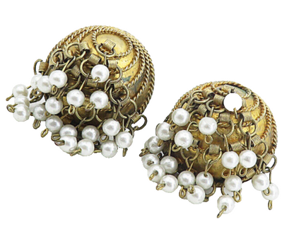 925 Sterling Silver Vintage Modernist Pearls Non Pierce Drop Earrings EG4462