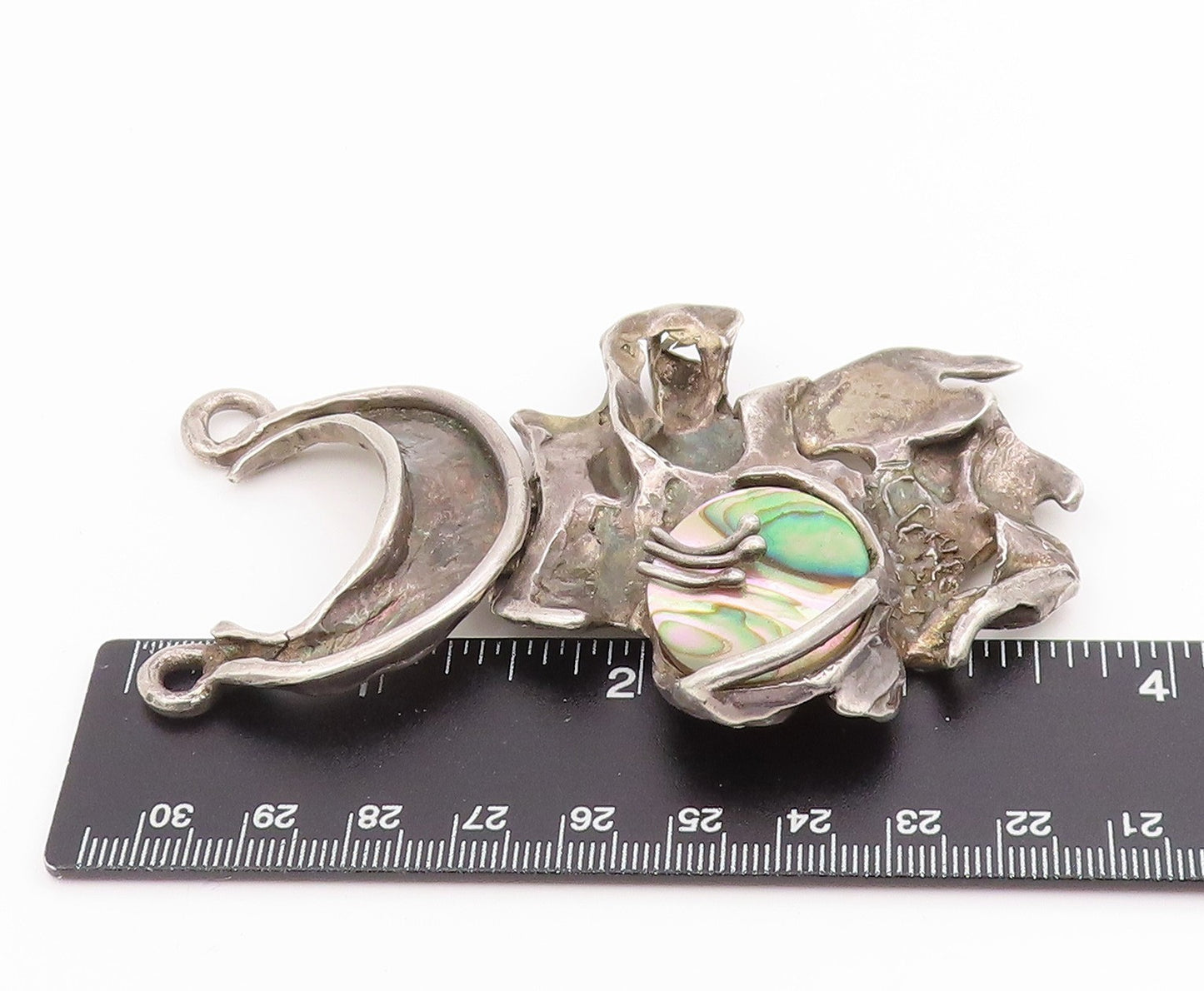 925 Sterling Silver Vintage Pendant Abalone Solid Brutalist Design  PT25694