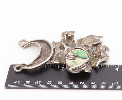 925 Sterling Silver Vintage Pendant Abalone Solid Brutalist Design  PT25694