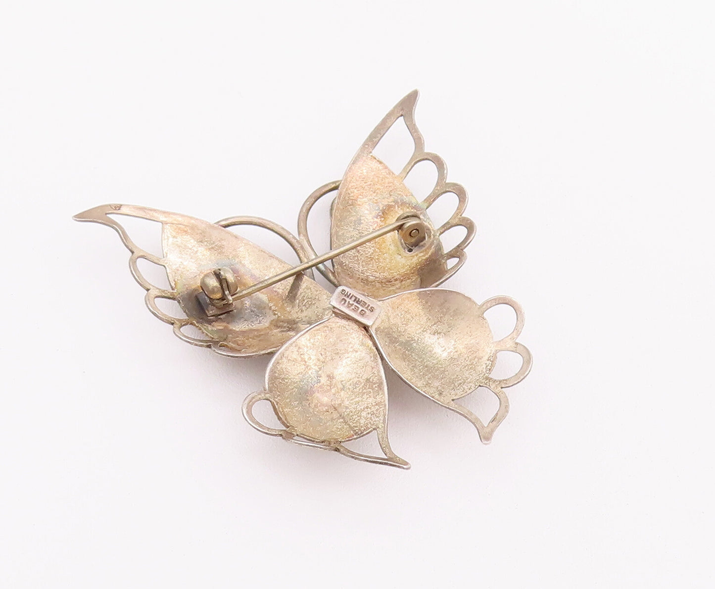 925 Sterling Silver Vintage Brooch Pin BEAU Swirly Cutout Butterfly  BP10749