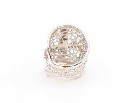 925 Sterling Silver Vintage Ring CZ Intricate Spider Web Wide Band Sz 7 RG34625