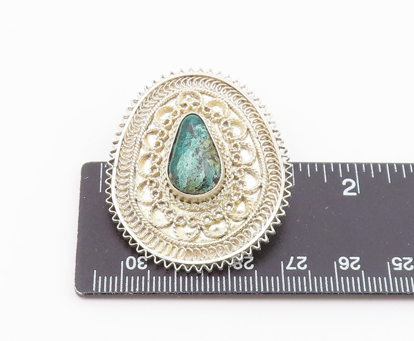 ISRAEL 925 Silver  Vintage Eilat Stone Pretzel Swirl Twist Brooch Pin  BP6914
