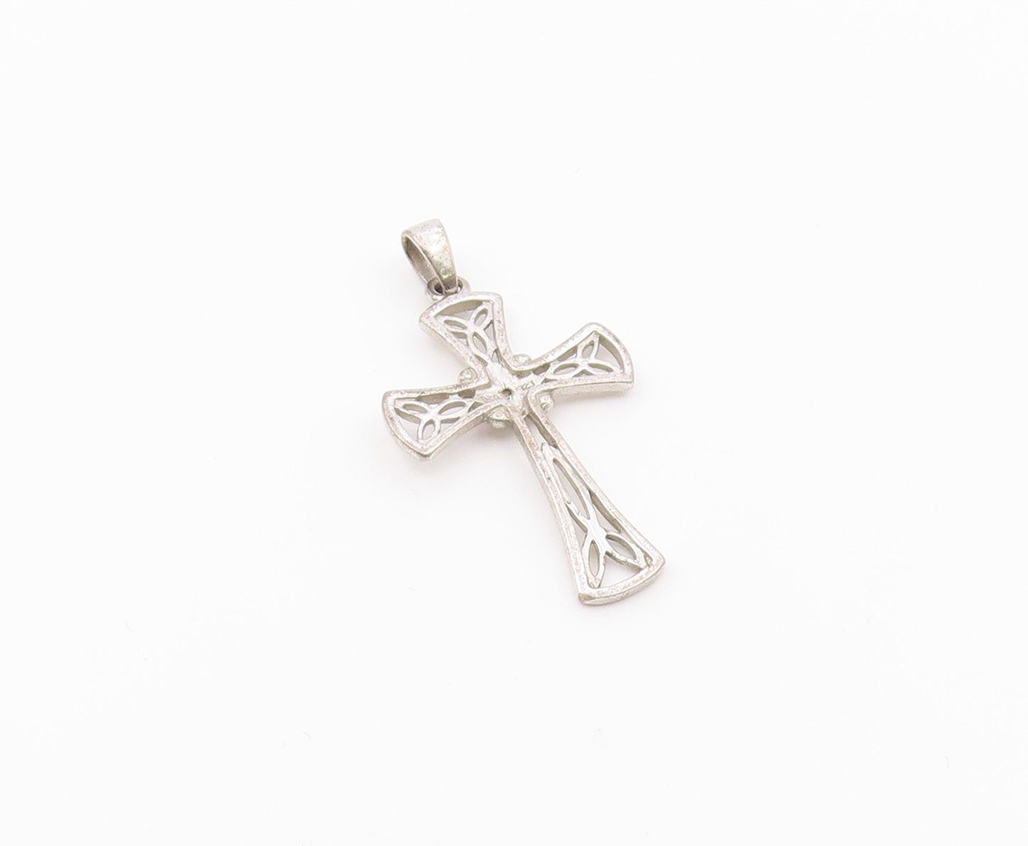 925 Sterling Silver  Vintage Genuine Diamond Religious Cross Pendant  PT16065