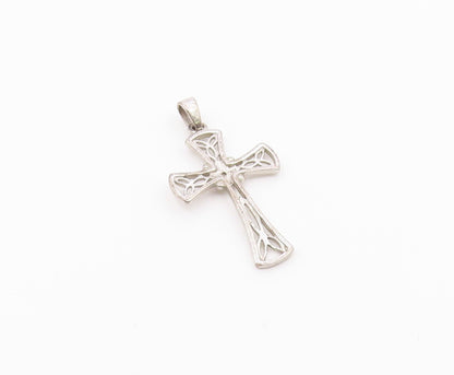 925 Sterling Silver  Vintage Genuine Diamond Religious Cross Pendant  PT16065