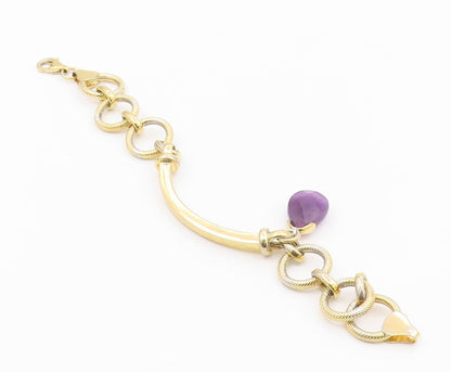 925 Sterling Silver  Amethyst Gold Plated Greek Key Chain Bracelet  BT5607