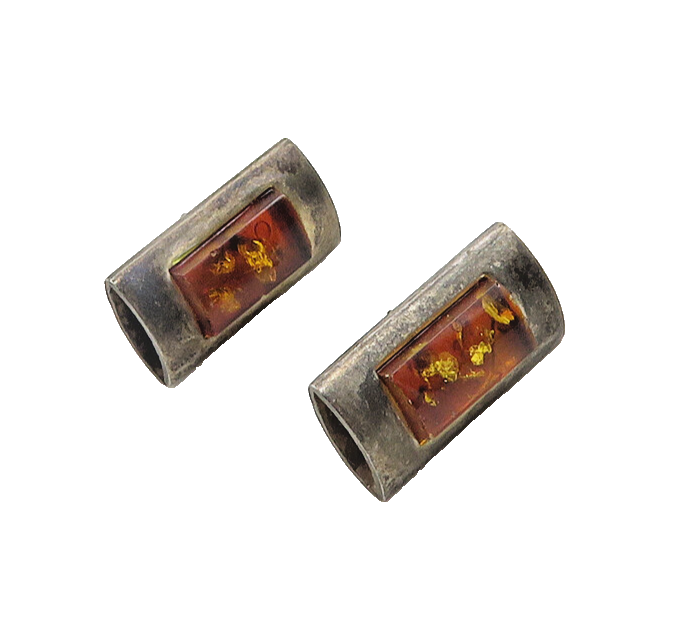 POLAND 925 Sterling Silver  Vintage Amber Dark Tone Drop Earrings  EG9623