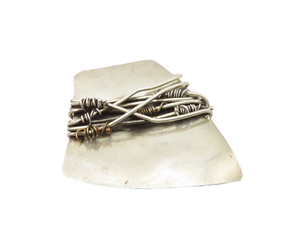 925 Sterling Silver  Vintage Modernist Wire Wrapped Design Brooch Pin  BP7422
