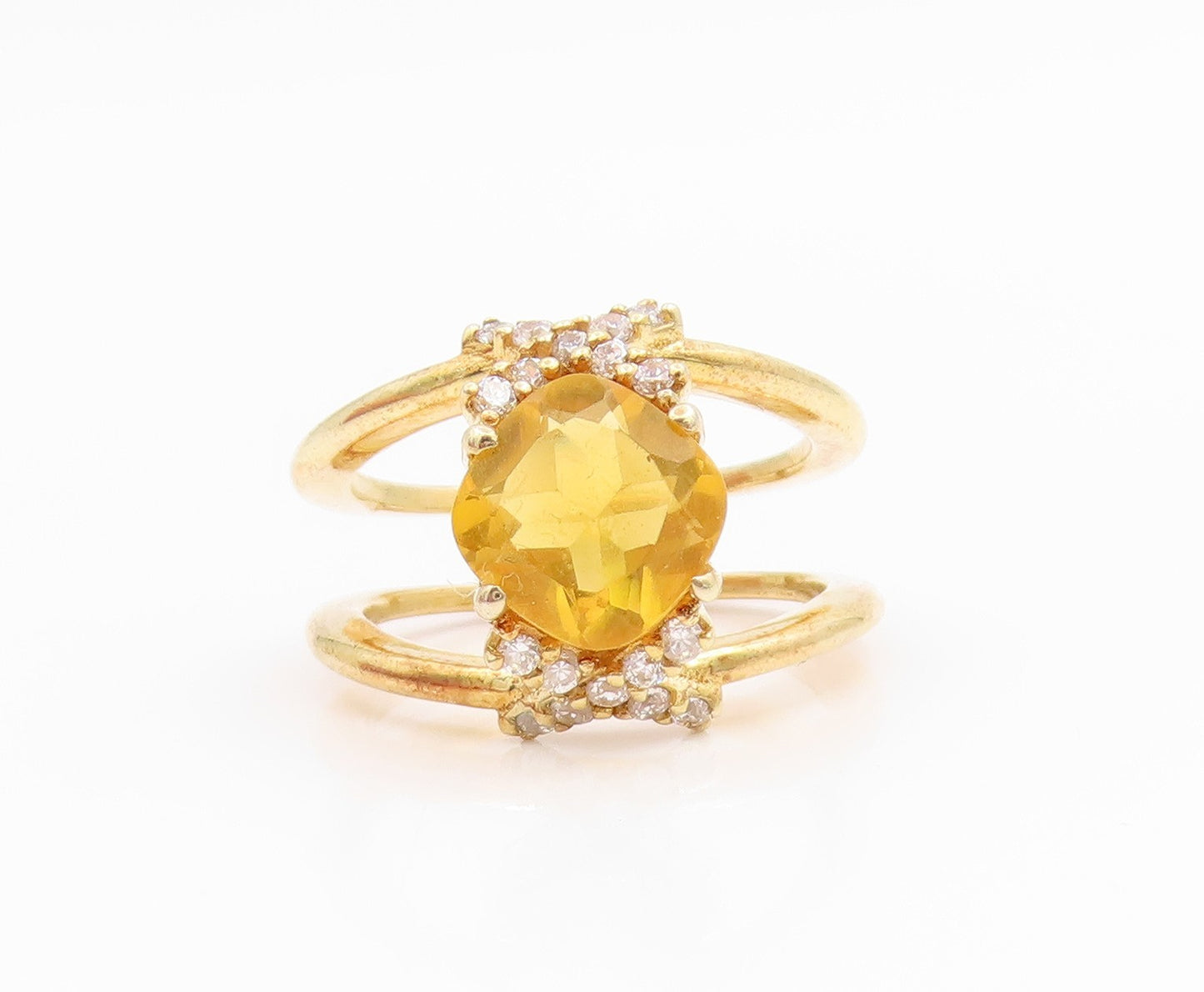 925 Sterling Silver Vintage Ring Gold Plated Citrine & CZ Band  Sz 6.5  RG35517