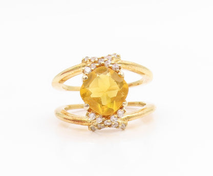 925 Sterling Silver Vintage Ring Gold Plated Citrine & CZ Band  Sz 6.5  RG35517
