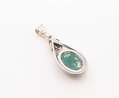 925 Sterling Silver Vintage Cabochon Cut Chrysocolla Swirl Pendant PT20105