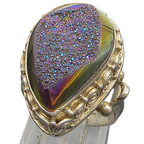 SAJEN 925 Silver  Vintage Pear Shaped Purple Druzy Swirl Ring Sz 6.5  RG24282