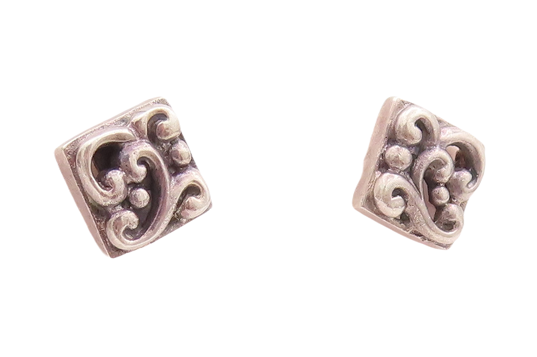 925 Sterling Silver Vintage Earrings Minimalist Swirly cutout Square  EG13133