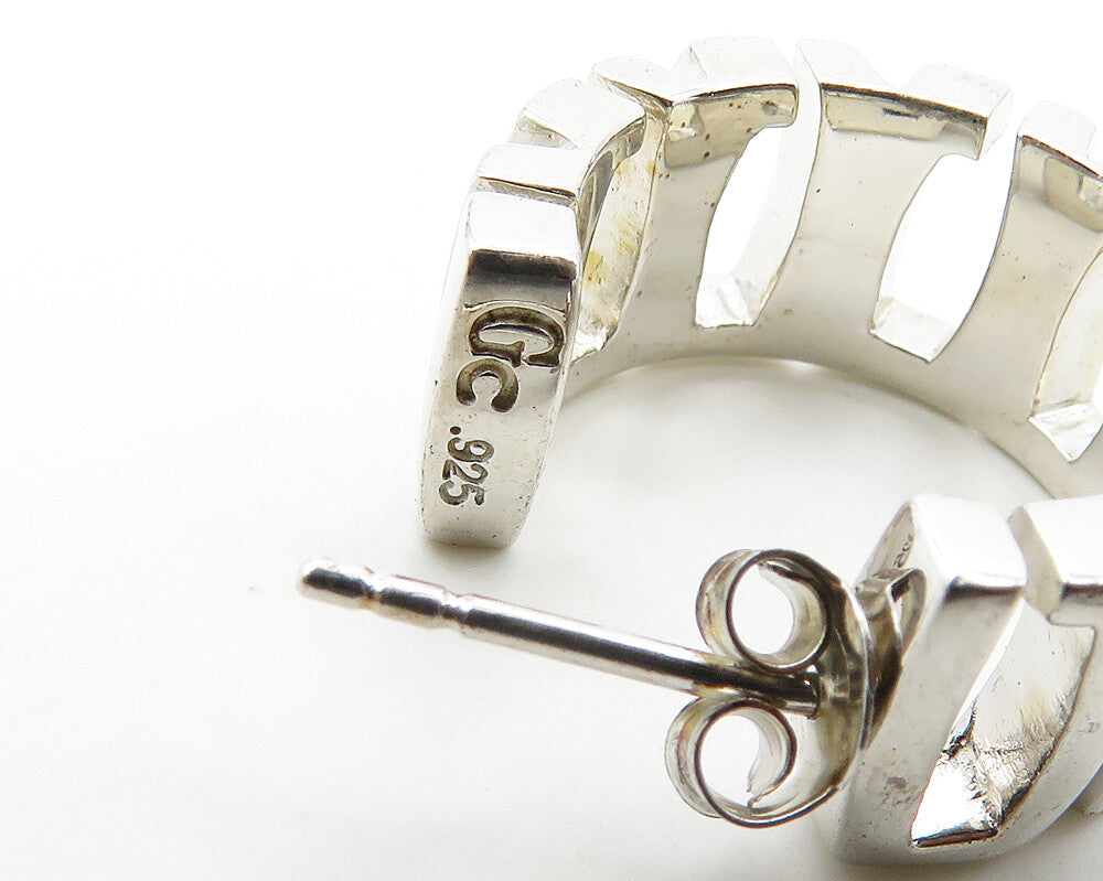 GUESS 925 Sterling Silver  Vintage Shiny Open Design JHoop Earrings  EG9699