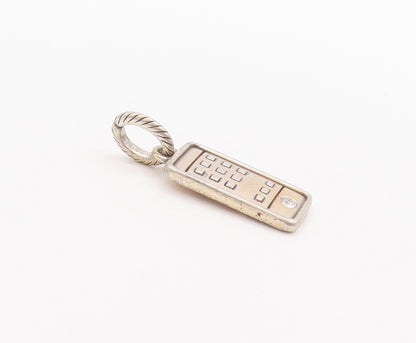 925 Sterling Silver Vintage Pendant Solid Etched Topaz Mobile & Hello   PT22739