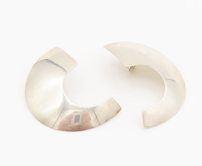 MARCELL 925 Sterling Silver Vintage Fashionable C Curved Dome Earrings EG12391