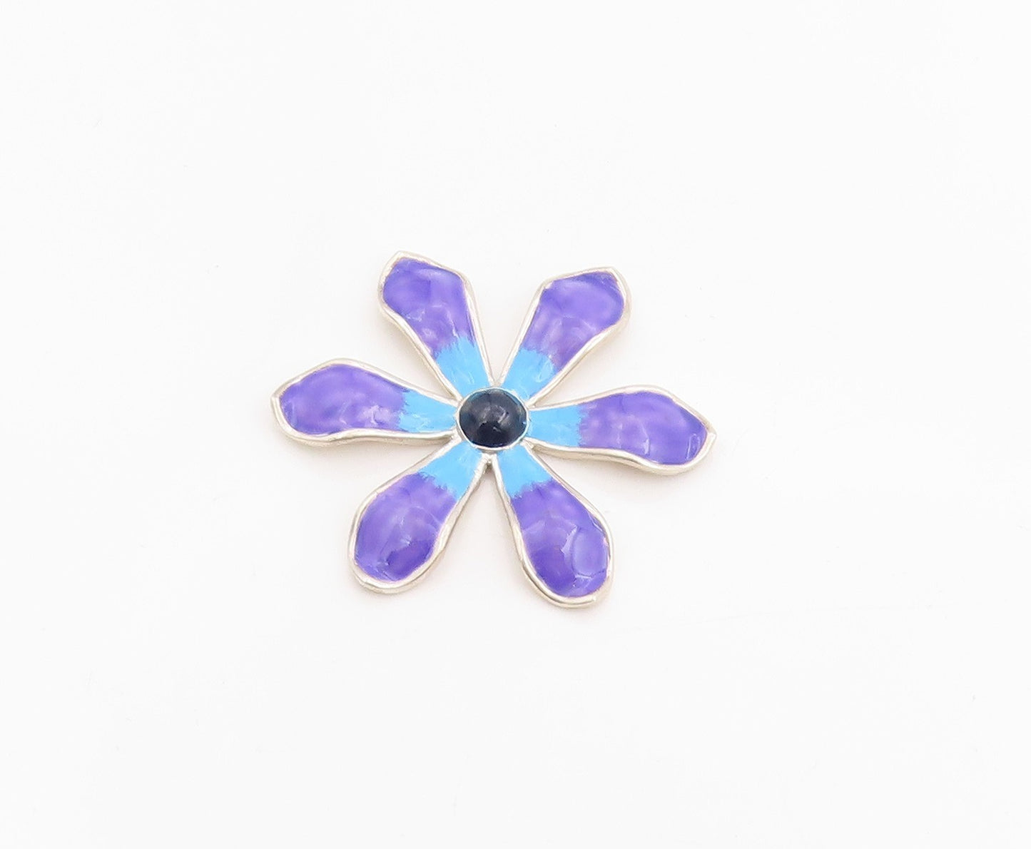 925 Sterling Silver Vintage Pendant Cabochon Onyx Enameled Floral Petal  PT25165