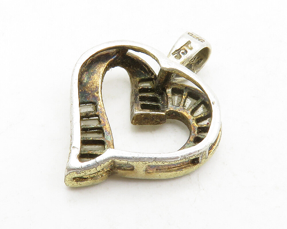 925 Sterling Silver  Vintage White Topaz Open Love Heart Pendant  PT10550
