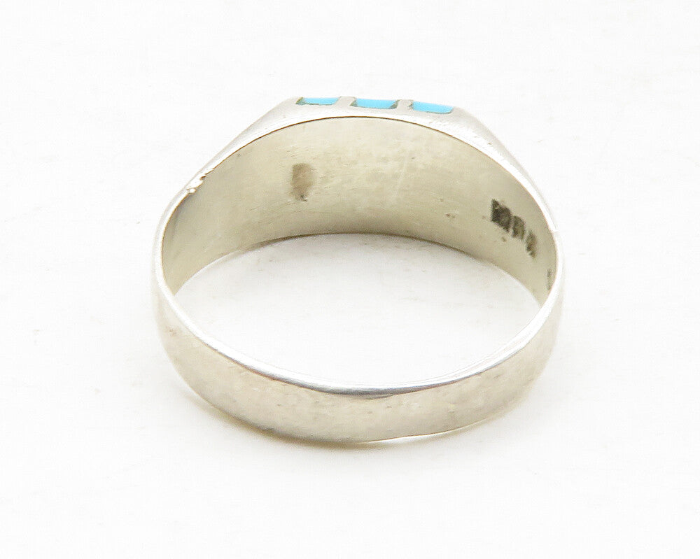 MEXICO 925 Silver  Vintage Inlaid Turquoise Striped Band Ring Sz 6   RG13003