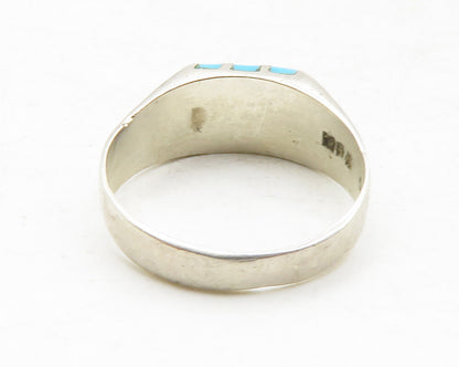 MEXICO 925 Silver  Vintage Inlaid Turquoise Striped Band Ring Sz 6   RG13003