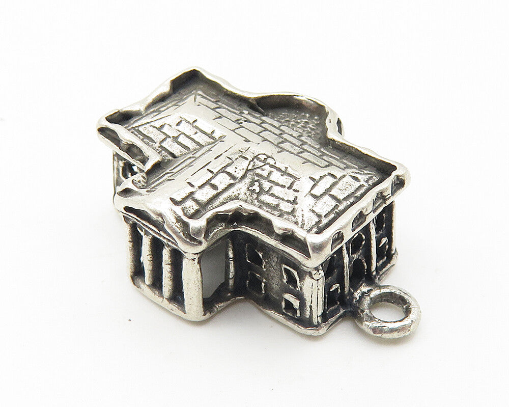 925 Sterling Silver  Vintage Petite Oxidized Official Building Pendant  PT8496