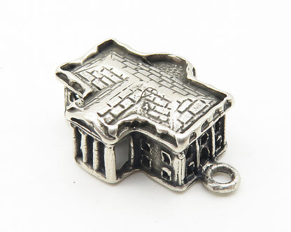 925 Sterling Silver  Vintage Petite Oxidized Official Building Pendant  PT8496