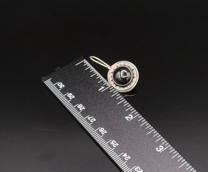925 Sterling Silver  Vintage Black Onyx Etched Star Drop Earrings  EG11924