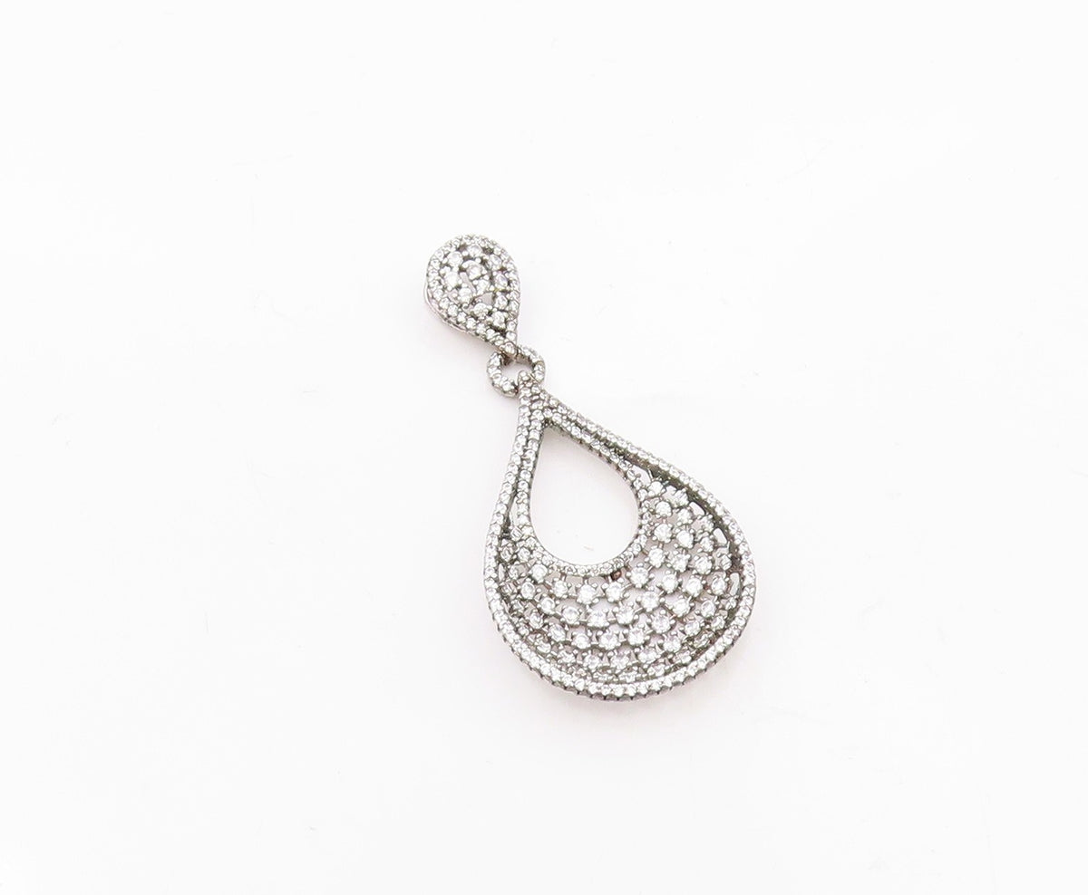 925 Sterling Silver  Vintage Fancy Cubic Zirconia Pear Shaped Pendant  PT21609