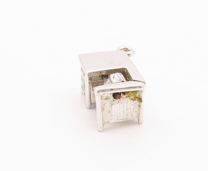 925 Sterling Silver  Vintage Office Desk With Computer Charm Pendant  PT21731