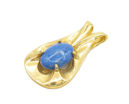 925 Sterling Silver   Vintage Lapis Lazuli Shiny Gold Plated Pendant  PT15569