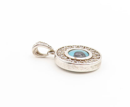 925 Sterling Silver Vintage Pendant CZ Classic Enamel Evil Eye Medal  PT26543