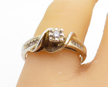DESIGNER 925 Silver  Vintage Genuine Diamonds Solitaire Ring Sz 9  RG7692