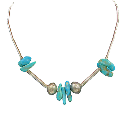 925 Sterling Silver  Vintage Bead Detail Turquoise Collar Necklace  NE3785