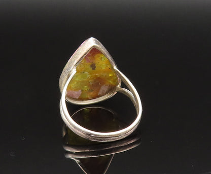 925 Silver  Vintage Pear Shaped Unakite Split Shank Ring Sz 11.5  RG25669