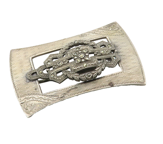 DESIGNER 925 Sterling Silver  Vintage Marcasite Floral Brooch Pin  BP5929