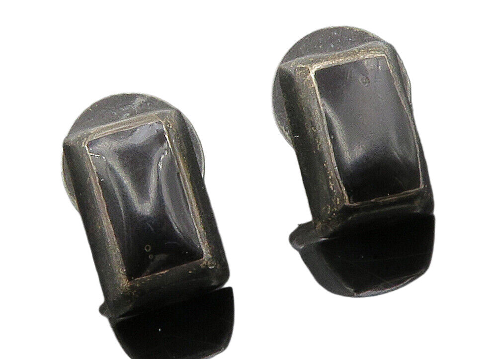 925 Sterling Silver  Vintage Inlaid Black Onyx Square Drop Earrings  EG7498