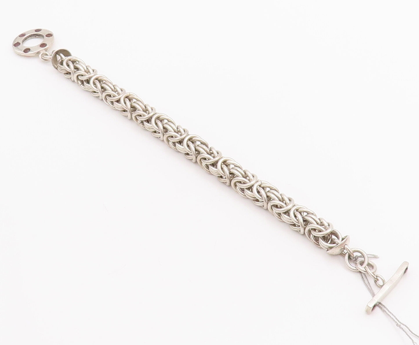925 Sterling Silver Vintage Bracelet Byzantine Chain Garnet Toggle Lock  BT10508